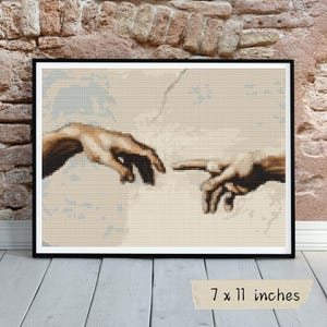 Hands of God and Adam Cross Stitch Kit, Michelangelo, Renaissance Art, Religion Embroidery
