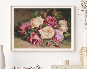 Bed of Roses Counted Cross Stitch Kit, Floral Embroidery