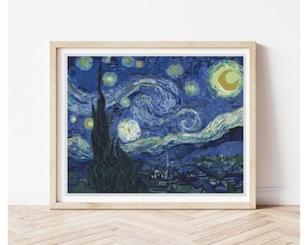 FULL KIT The Starry Night Cross Stitch Kit, Landscape Embroidery Kit, Vincent van Gogh