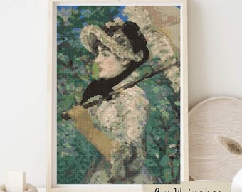 Jeanne Cross Stitch Pattern, Edouard Manet, Impressionist Art Embroidery