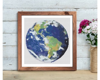 PATTERN PDF Earth Cross Stitch Pattern, Space Embroidery Chart PDF