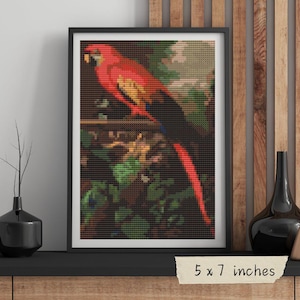 A Scarlet Macaw Mini Cross Stitch Pattern, Jakob Bogdany, Animal Embroidery