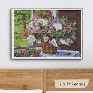 Flieder am Fenster Kreuzstichmuster, Pjotr Konchalovsky, Blumenstickerei