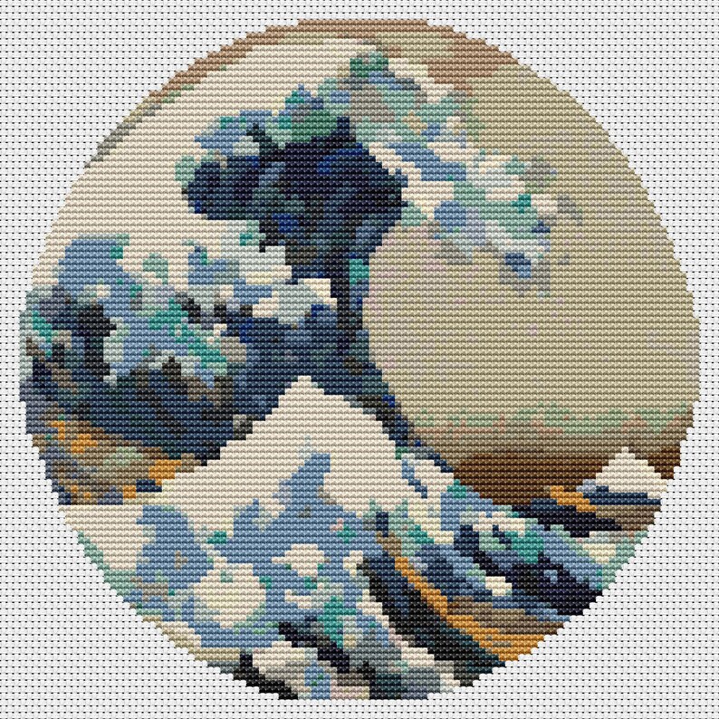Great Wave Cross Stitch Kit Katsushika Hokusai Asian Cross Etsy