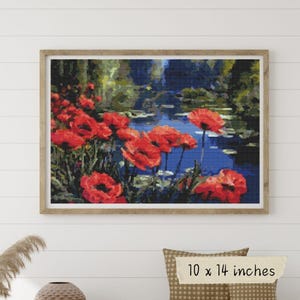 Poppies by the Pond Cross Stitch Kit, William Jabez Muckley, Floral Embroidery