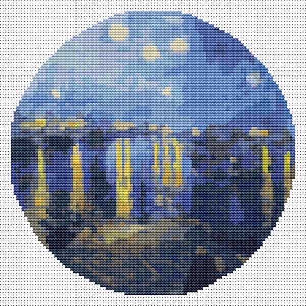 【完成品】〈ローヌ川の星月夜〉クロスステッチ Amazon | 14CT クロスステッチキット《ローヌ川の星月夜》クロス