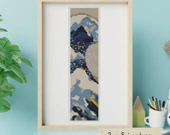 The Great Wave Bookmark Cross Stitch Pattern, Katsushika Hokusai, Asian, Japanese, Ocean, Art Embroidery