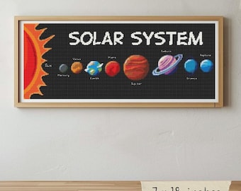Solar System Cross Stitch Pattern, Space, Astronomy, Planet Embroidery