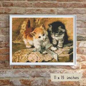 Kittens and Bows Cross Stitch Pattern, Henriette Ronner Knip, Cat Embroidery
