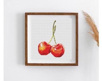 PATTERN PDF Cherries Cross Stitch Pattern, Fruit Embroidery Chart PDF, Fruit Series