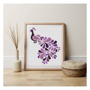 PATTERN PDF Abstract Peacock in Purple Cross Stitch Pattern, Embroidery Chart PDF