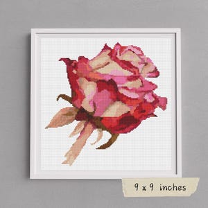 Red Rose Cross Stitch Pattern, Floral Embroidery