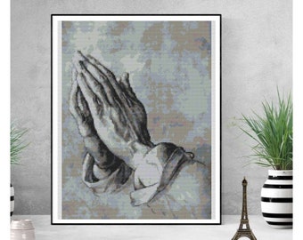 FULL KIT Praying Hands Cross Stitch Kit, Religious Embroidery Kit, Albrecht Durer