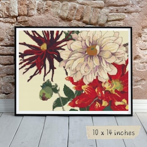 Japan Dahlia Cross Stitch Pattern, Tanigami Konan, Asian Floral Embroidery