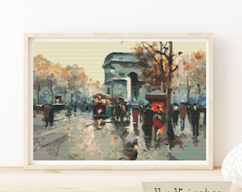 Arc de Triomphe Cross Stitch Pattern, Antoine Blanchard, Paris Embroidery