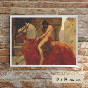 Lady Godiva Cross Stitch Pattern, John Collier, Historical Embroidery