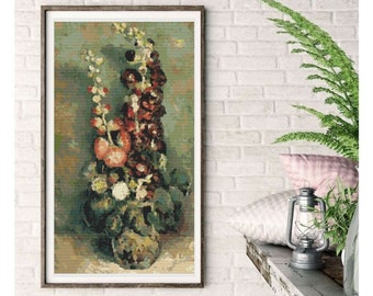 PATTERN PDF  Vase with Hollyhocks Cross Stitch Pattern, Floral Embroidery Chart PDF, Vincent van Gogh