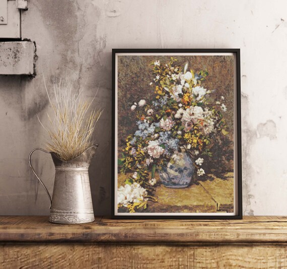 Flowers Cross Stitch Kit PierreAuguste Renoir Cross Stitch Etsy Free cross stitch pattern renoir on the terrace