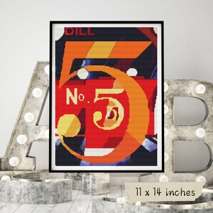 A Figure 5 in Gold Cross Stitch Kit, Charles Demuth, Modern Abstract Embroidery