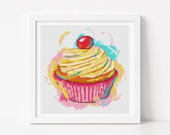 Yummy Cupcake Cross Stitch Pattern PDF Kitchen Series Food Embroidery