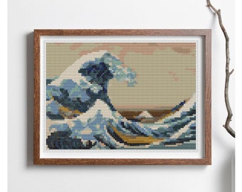 PATTERN PDF Great Wave off Kanagawa Mini Cross Stitch Pattern, Asian Embroidery Chart PDF, Katsushika Hokusai