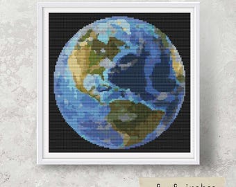 Kit de broderie au point de croix Terre, espace, astronomie, planète