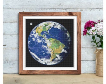 PATTERN PDF  Earth Cross Stitch Pattern, Space Embroidery Chart PDF