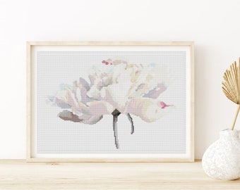 PATTERN PDF  White Tulips Cross Stitch Pattern, Floral Embroidery Chart PDF
