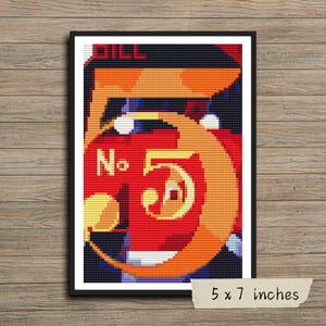 A Figure 5 in Gold Mini Cross Stitch Pattern, Charles Demuth, Abstract Embroidery