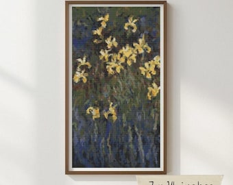 Yellow Irises Counted Cross Stitch Kit, Claude Monet, Impressionist Art, Floral Embroidery