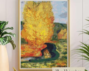 Höstlandskap Korsstygnsmönster, Paul Gauguin, Konstbroderi