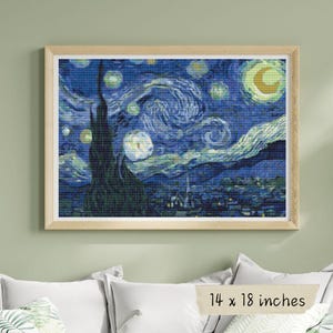 The Starry Night Cross Stitch Pattern PDF, Vincent van Gogh, Landscape Embroidery