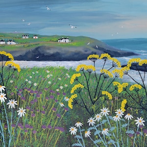 Large canvas print, 20 x 40 inches ready to hang printed from an image 'Headland Cottages' by Jo Grundy