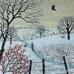 Winter print on canvas from an original acrylic painting 'A Snowy Walk' by Jo Grundy available in two sizes
