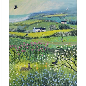 Nestled in the Meadow-print on paper of a rabbit among the wild flowers available in three sizes image 4