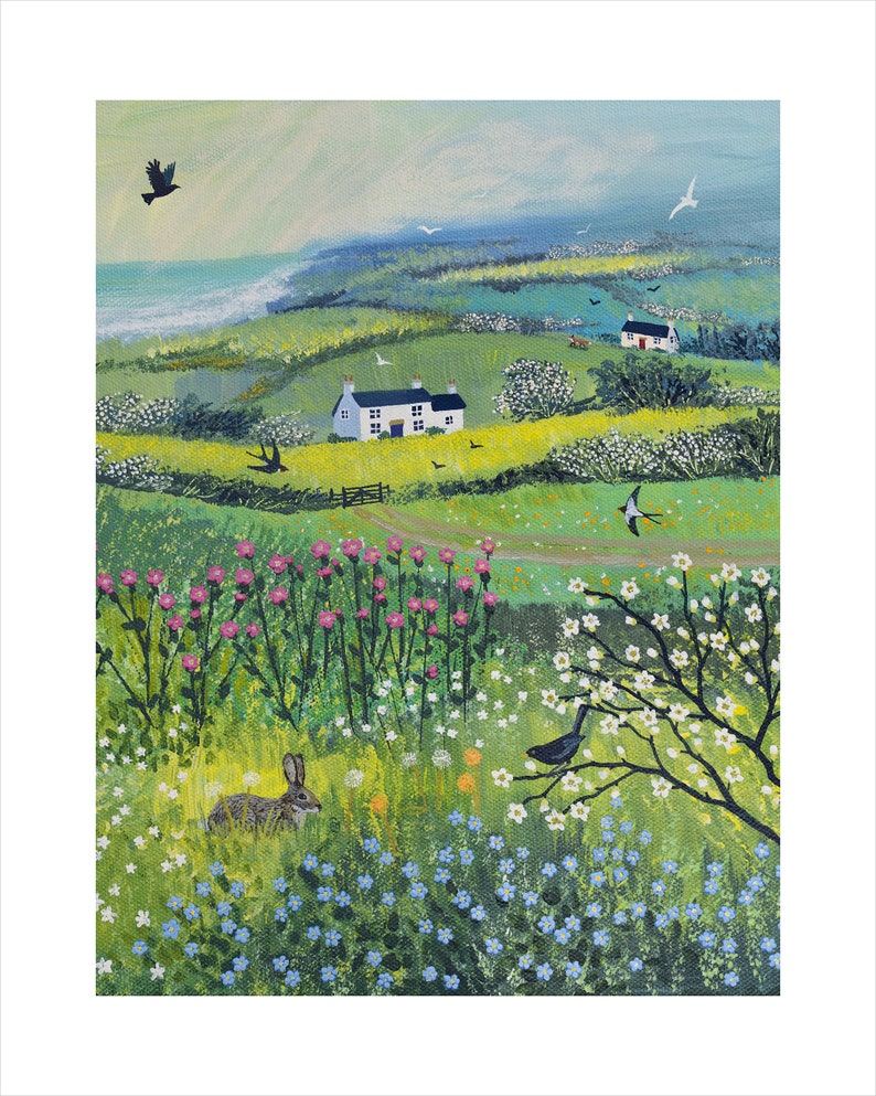 Nestled in the Meadow-print on paper of a rabbit among the wild flowers available in three sizes image 4