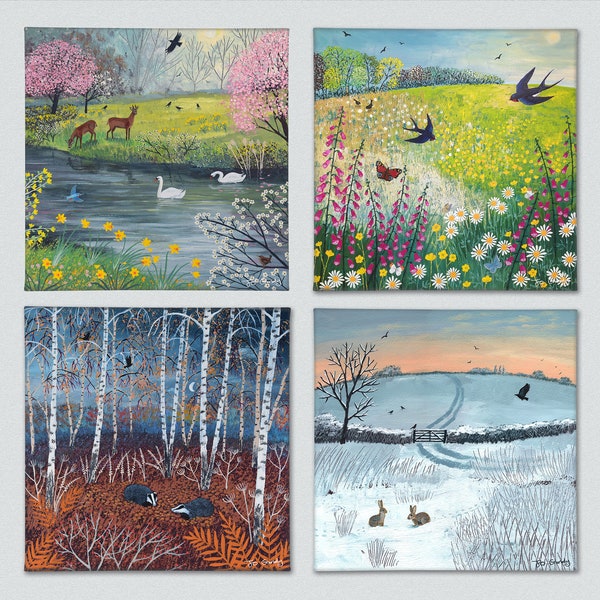Four Seasons Wildlife set of four mini 8 x 8 inch ready to hang canvas prints