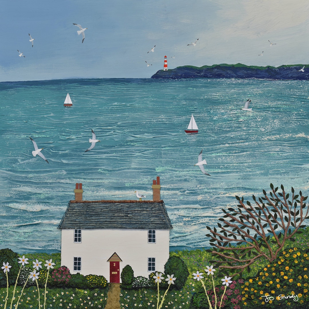 Canvas Print of a Sea Scene With Cottage From a Mixed Media Original 'ocean  View' by Jo Grundy - Etsy Israel, image size:1080x1080