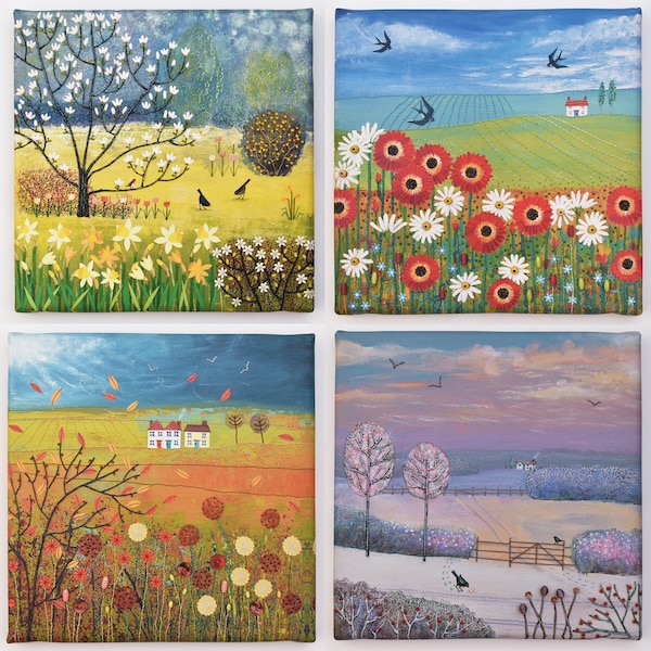 Set of four mini 8 x 8 inch ready to hang canvas prints of the four seasons