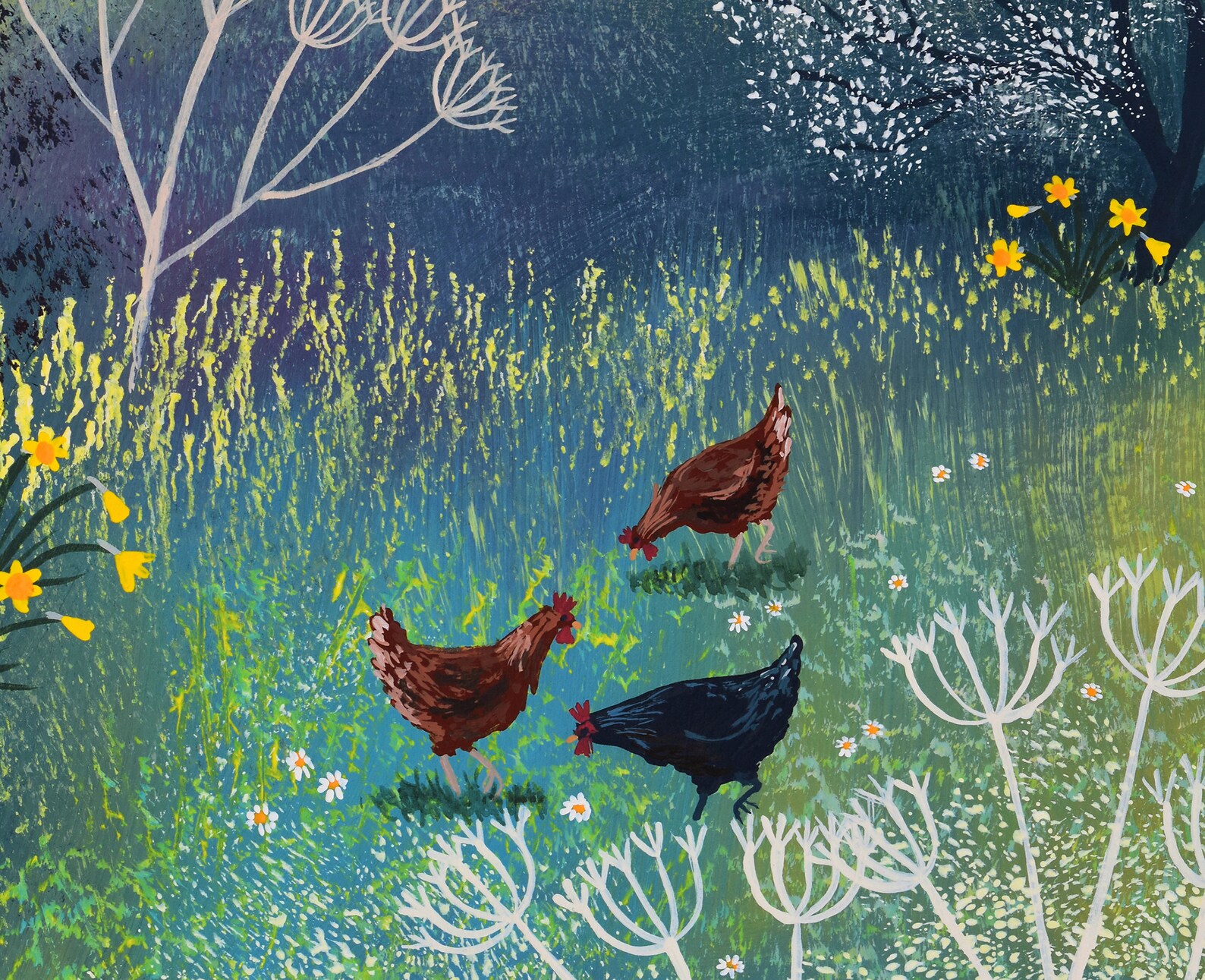 16 X 22 Inch Canvas Print of Spring Scene With Chickens From an Acrylic ...