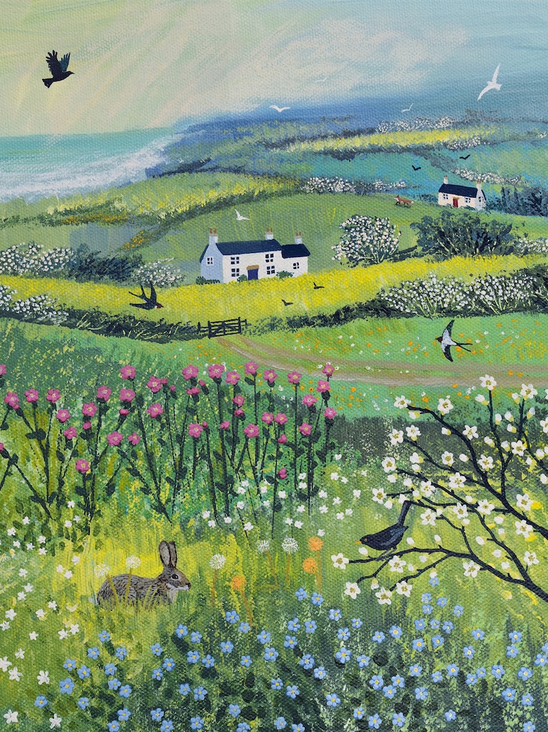 Nestled in the Meadow-print on paper of a rabbit among the wild flowers available in three sizes image 1