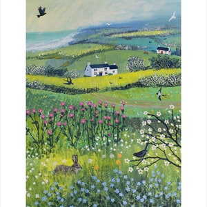 Nestled in the Meadow-print on paper of a rabbit among the wild flowers available in three sizes image 3