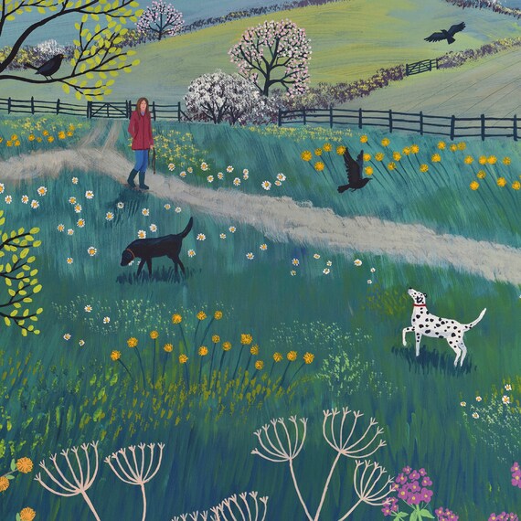 Canvas Print of an English Landscape in Spring With Fox and Person