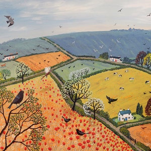 16 X 20 Canvas Print of English Landscape With Fields and Birds From an ...