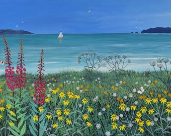 Impresión de lienzo grande, 15 x 30 pulgadas, arte de pared grande, impreso a partir de una imagen 'Ocean Solace' de Jo Grundy