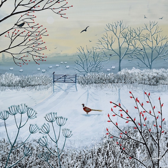 Winter print on canvas from an original acrylic painting 'Snowy Morning' by Jo Grundy available in two sizes