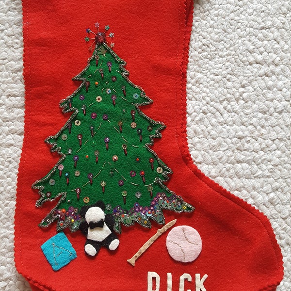 Vintage Felt Christmas Stocking AWESOME Little Boy