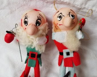 2 Vintage Christmas Ornaments Elves Pixies Etsy