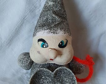 Vintage Paper Mache Christmas Elf Glitter