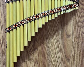 Pan Flute  25 Pipes - Natural Bamboo From Peru - 25  pipes Tunable panflute Item in USA - Case Included Case Included